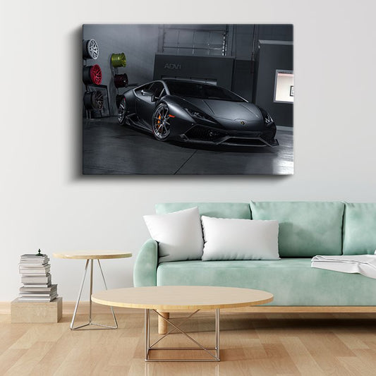 Lamborghini Huracan - Mat Siyah İtalyan Süper Otomobil Kanvas Tablo