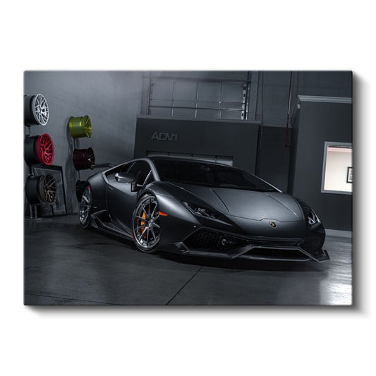 Lamborghini Huracan - Mat Siyah İtalyan Süper Otomobil Kanvas Tablo