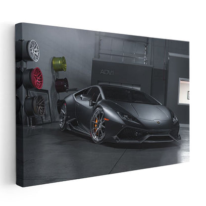 Lamborghini Huracan - Mat Siyah İtalyan Süper Otomobil Kanvas Tablo