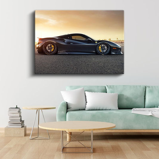 Ferrari 488 GTB - Gece Manzaralı Süper Otomobil Kanvas Tablo