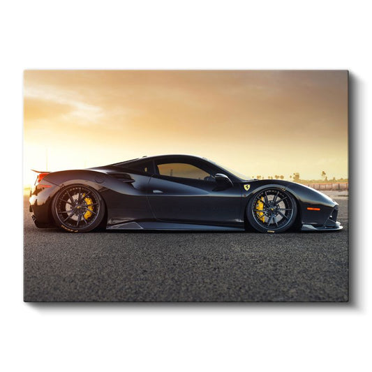 Ferrari 488 GTB - Gece Manzaralı Süper Otomobil Kanvas Tablo