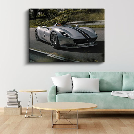 Ferrari Monza SP2 - Gümüş Yarış Otomobili Kanvas Tablo