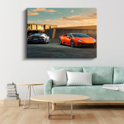 Lamborghini Huracan EVO - İkili Süper Spor Otomobil Kanvas Tablo