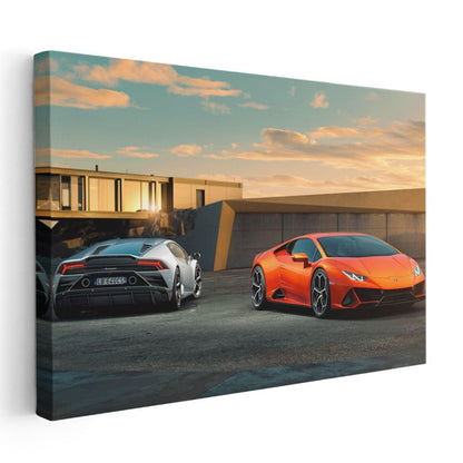 Lamborghini Huracan EVO - İkili Süper Spor Otomobil Kanvas Tablo