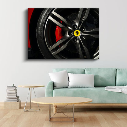 Ferrari - İkonik Kırmızı Fren Kaliperi ve Jant Göbeği Kanvas Tablo