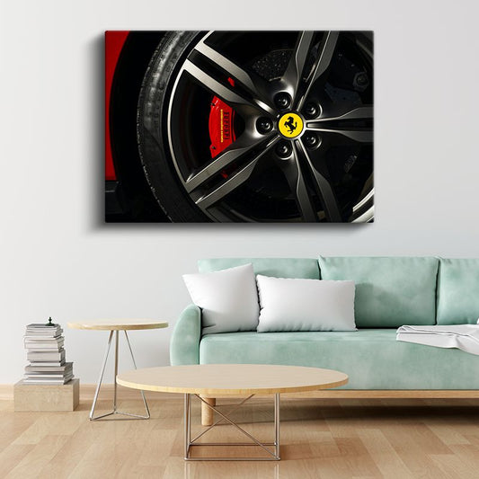 Ferrari - İkonik Kırmızı Fren Kaliperi ve Jant Göbeği Kanvas Tablo
