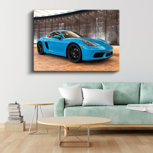 Porsche 718 Cayman - Miami Mavisi Lüks Spor Coupe Kanvas Tablo