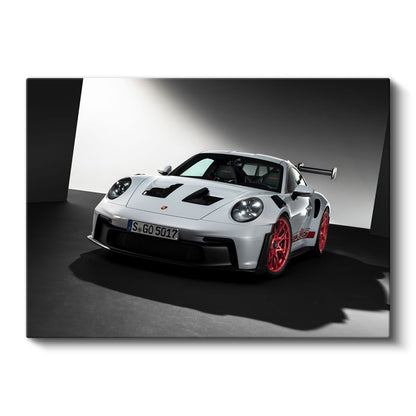 Porsche 911 GT3 RS - Beyaz Yarış Otomobili Kırmızı Jantlar Kanvas Tablo
