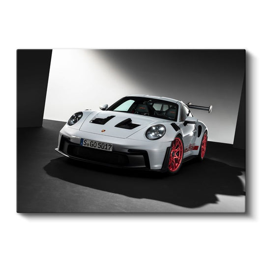 Porsche 911 GT3 RS - Beyaz Yarış Otomobili Kırmızı Jantlar Kanvas Tablo