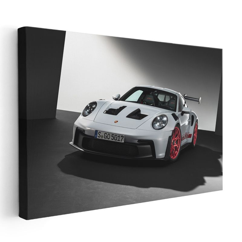 Porsche 911 GT3 RS - Beyaz Yarış Otomobili Kırmızı Jantlar Kanvas Tablo