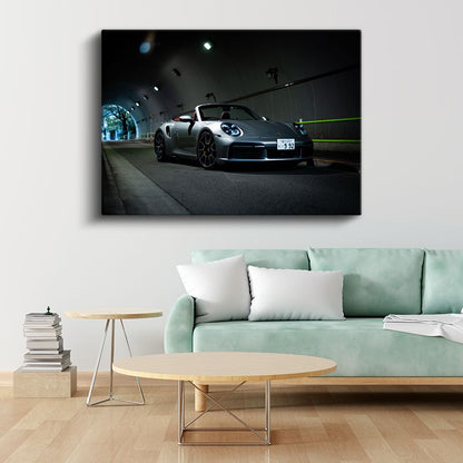 Porsche 911 Turbo S Cabriolet - Tünel İçinde Gümüş Convertible Kanvas Tablo