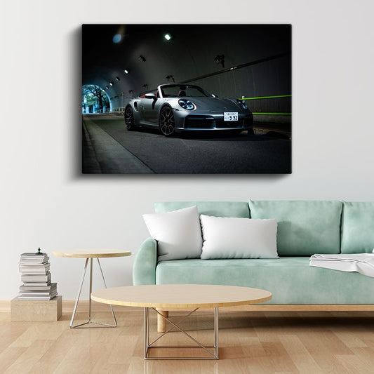 Porsche 911 Turbo S Cabriolet - Tünel İçinde Gümüş Convertible Kanvas Tablo