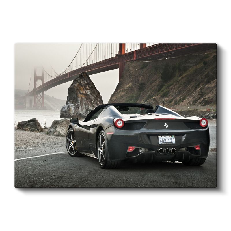 Ferrari 458 Spider - Golden Gate Köprüsü Manzaralı Siyah İtalyan Kanvas Tablo