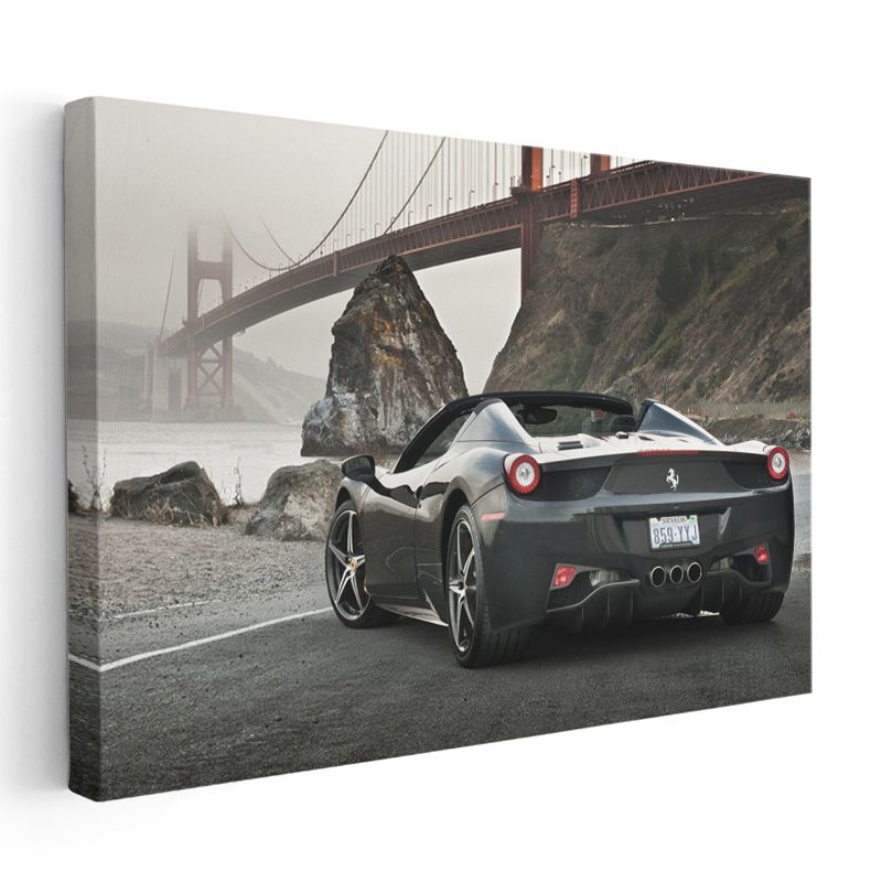 Ferrari 458 Spider - Golden Gate Köprüsü Manzaralı Siyah İtalyan Kanvas Tablo