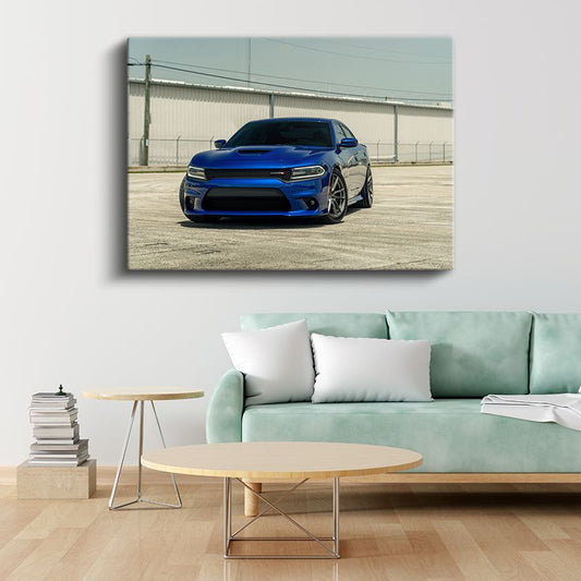 Dodge Charger SRT - Mavi Spor Sedan Performans Kanvas Tablo