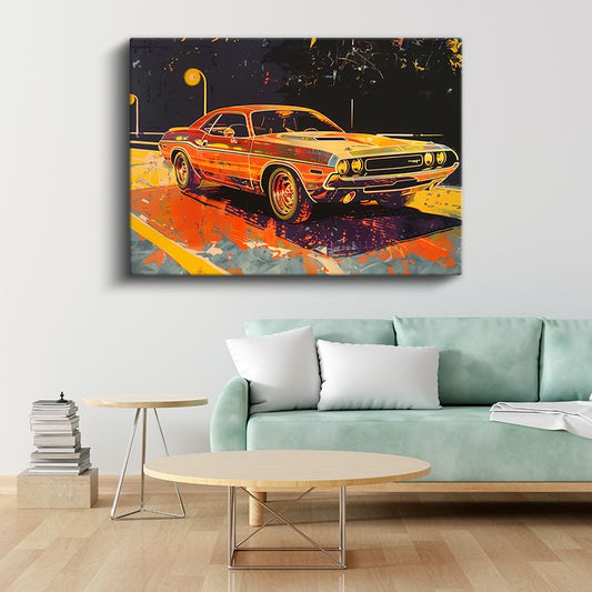 Dodge Challenger - Klasik Amerikan Kas Arabası Sanatsal Kanvas Tablo