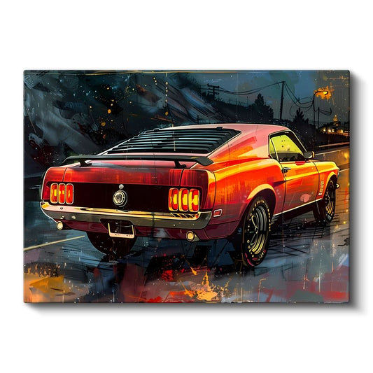 Ford Mustang - Retro Amerikan Muscle Car Arka Görünüm Kanvas Tablo
