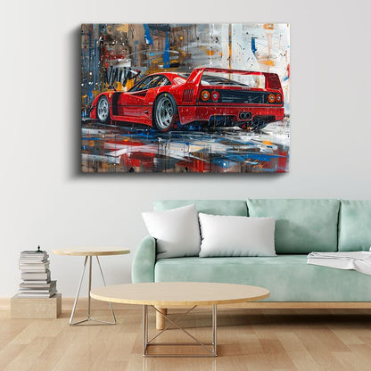Ferrari F40 - Kırmızı İtalyan Süper Otomobil Sanatsal Kanvas Tablo