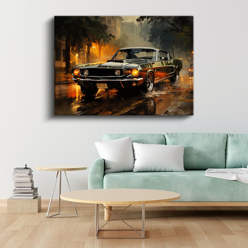 Ford Mustang Fastback - Yağmurlu Gece Şehir Kanvas Tablo