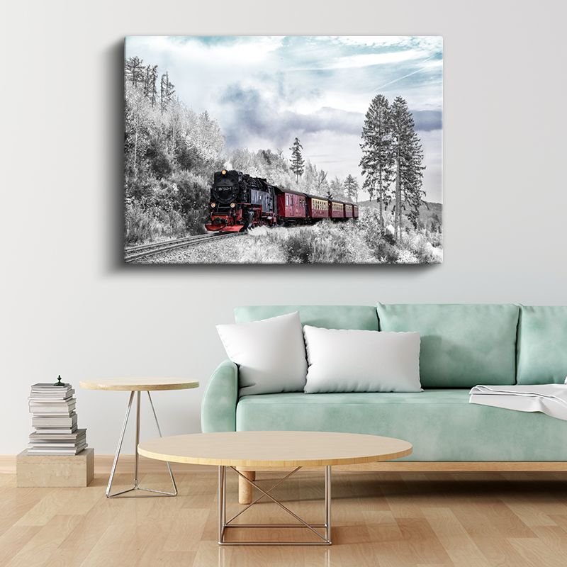 Buharlı Tren - Kış Manzarasında Nostaljik Lokomotif Kanvas Tablo