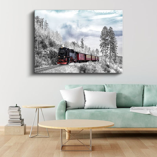 Buharlı Tren - Kış Manzarasında Nostaljik Lokomotif Kanvas Tablo