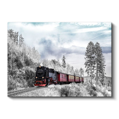 Buharlı Tren - Kış Manzarasında Nostaljik Lokomotif Kanvas Tablo