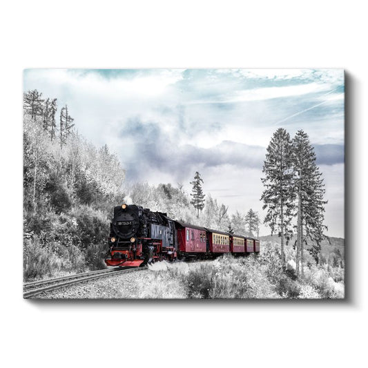 Buharlı Tren - Kış Manzarasında Nostaljik Lokomotif Kanvas Tablo