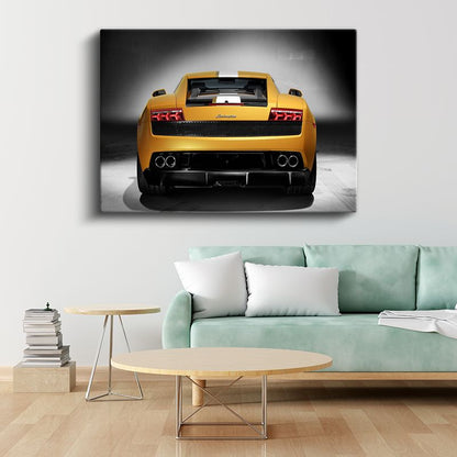 Lamborghini Gallardo - Sarı Süper Otomobil Arka Görünüm Kanvas Tablo