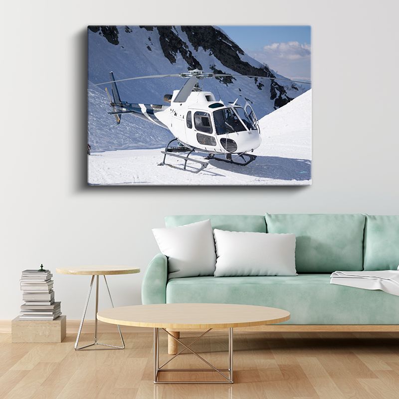 Dağ Helikopteri - Karlı Zirvelerde Beyaz Helikopter Kanvas Tablo