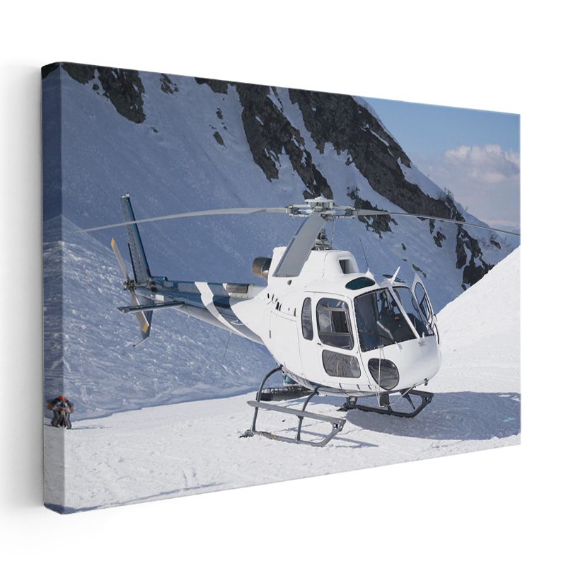 Dağ Helikopteri - Karlı Zirvelerde Beyaz Helikopter Kanvas Tablo