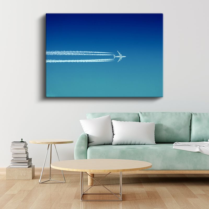 Yolcu Uçağı - Mavi Gökyüzünde İz Bırakan Beyaz Jet Kanvas Tablo
