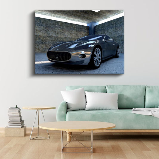 Maserati GranTurismo - Gümüş Lüks İtalyan Spor Otomobil Kanvas Tablo