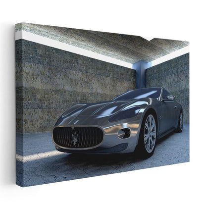 Maserati GranTurismo - Gümüş Lüks İtalyan Spor Otomobil Kanvas Tablo