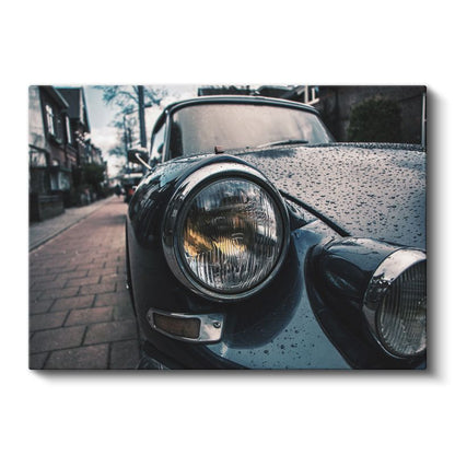 Klasik Otomobil Farı - Yağmur Damlalarıyla Nostaljik Detay Kanvas Tablo