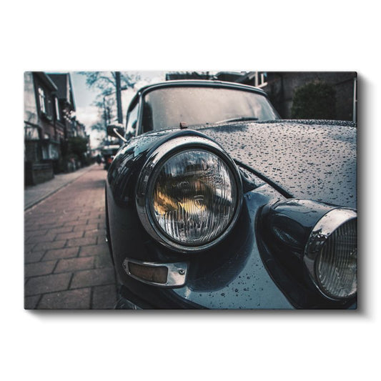 Klasik Otomobil Farı - Yağmur Damlalarıyla Nostaljik Detay Kanvas Tablo