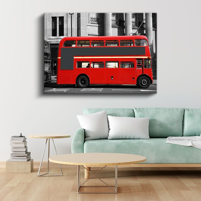 Londra Routemaster - Siyah Beyaz Şehirde Kırmızı İkonik Otobüs Kanvas Tablo
