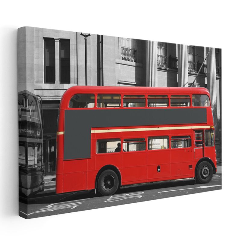 Londra Routemaster - Siyah Beyaz Şehirde Kırmızı İkonik Otobüs Kanvas Tablo