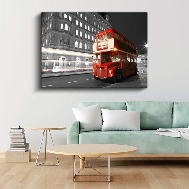 Londra Routemaster - Gece Işıklarında Kırmızı Çift Katlı Otobüs Kanvas Tablo