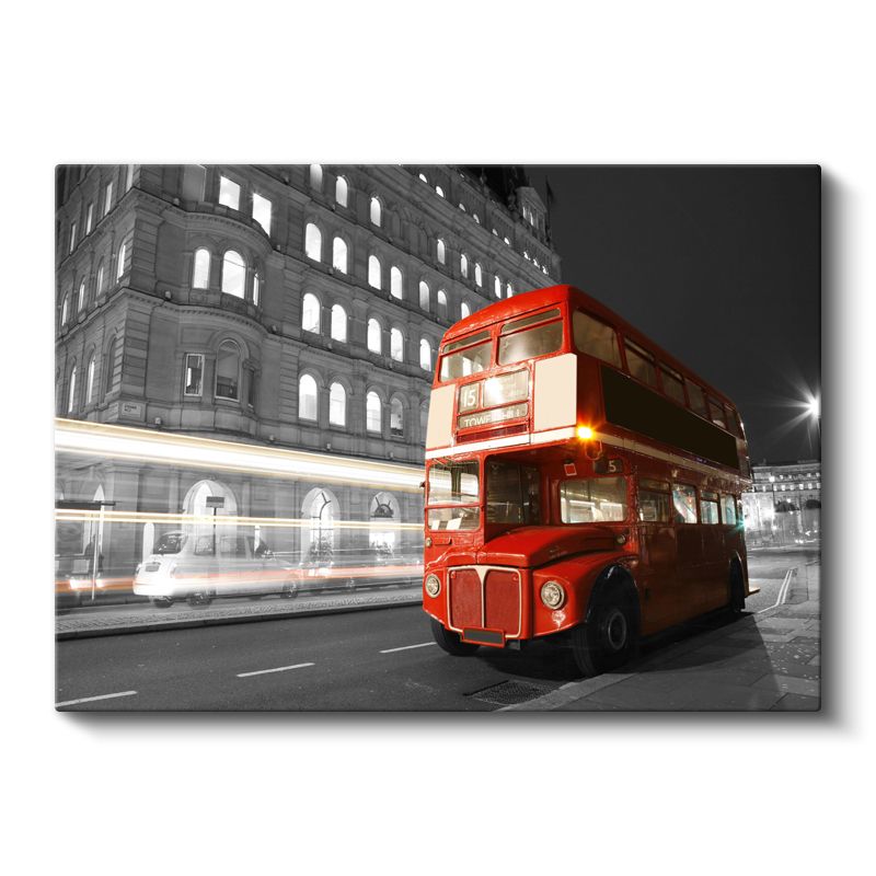 Londra Routemaster - Gece Işıklarında Kırmızı Çift Katlı Otobüs Kanvas Tablo