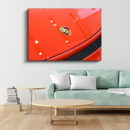 Porsche Amblemi - Kırmızı Spor Otomobil Detayı Kanvas Tablo