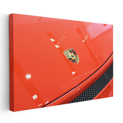 Porsche Amblemi - Kırmızı Spor Otomobil Detayı Kanvas Tablo