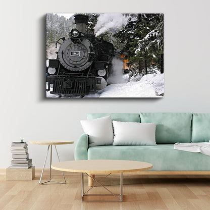 Buharlı Lokomotif 482 - Karlı Dağlarda Nostaljik Tren Kanvas Tablo