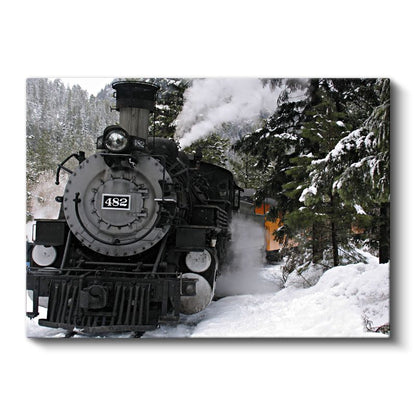 Buharlı Lokomotif 482 - Karlı Dağlarda Nostaljik Tren Kanvas Tablo