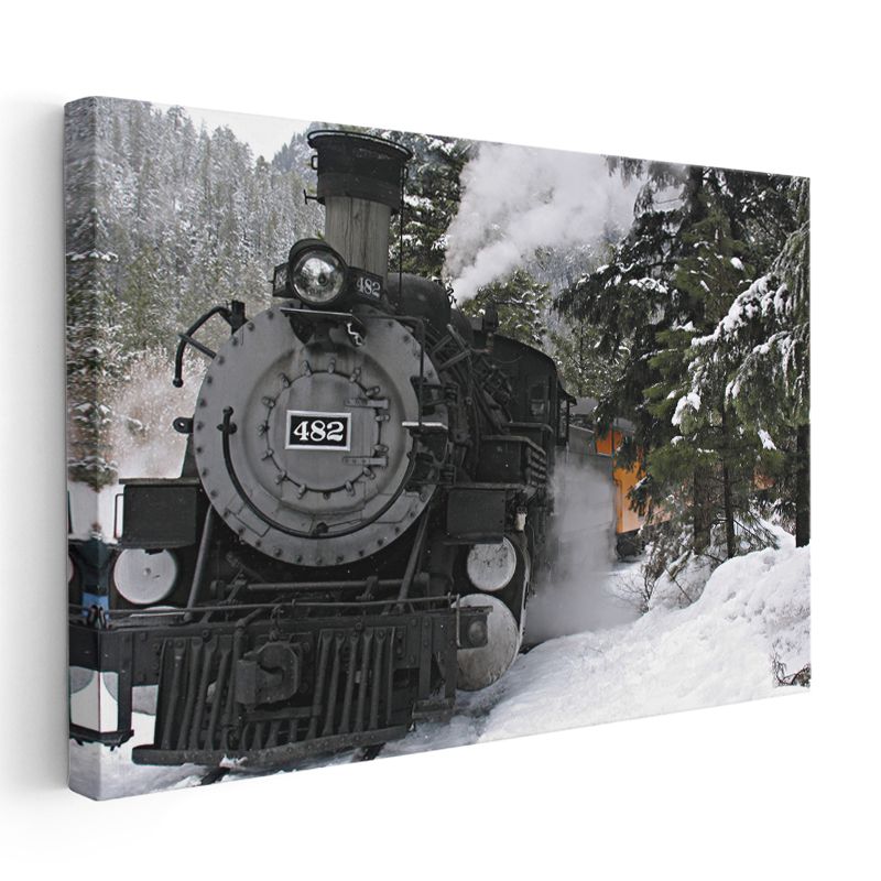 Buharlı Lokomotif 482 - Karlı Dağlarda Nostaljik Tren Kanvas Tablo