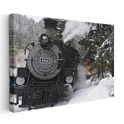 Buharlı Lokomotif 482 - Karlı Dağlarda Nostaljik Tren Kanvas Tablo