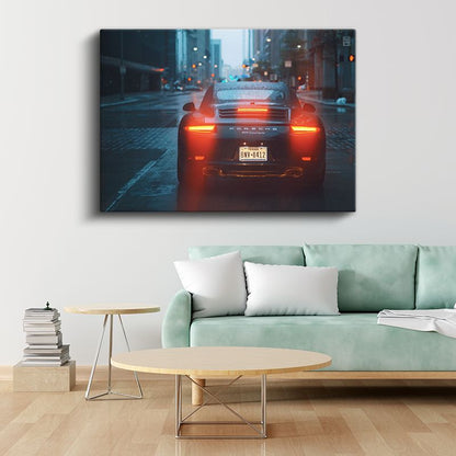 Porsche 911 Carrera - Şehir Işıklarında Lüks Otomobil Kanvas Tablo