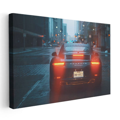 Porsche 911 Carrera - Şehir Işıklarında Lüks Otomobil Kanvas Tablo