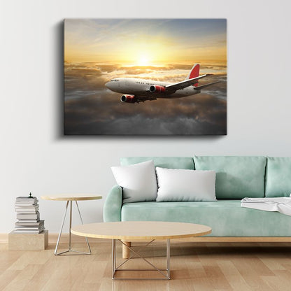 Yolcu Uçağı - Gün Batımında Bulutların Üzerinde Kanvas Tablo