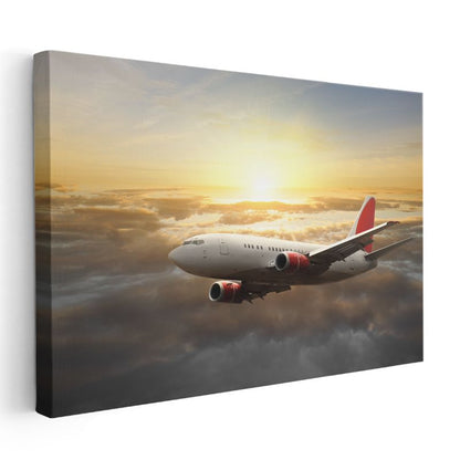 Yolcu Uçağı - Gün Batımında Bulutların Üzerinde Kanvas Tablo