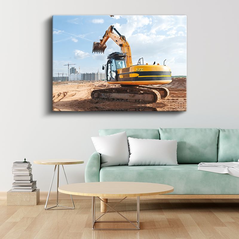 Ekskavatör - İnşaat Alanında İş Makinesi Kanvas Tablo